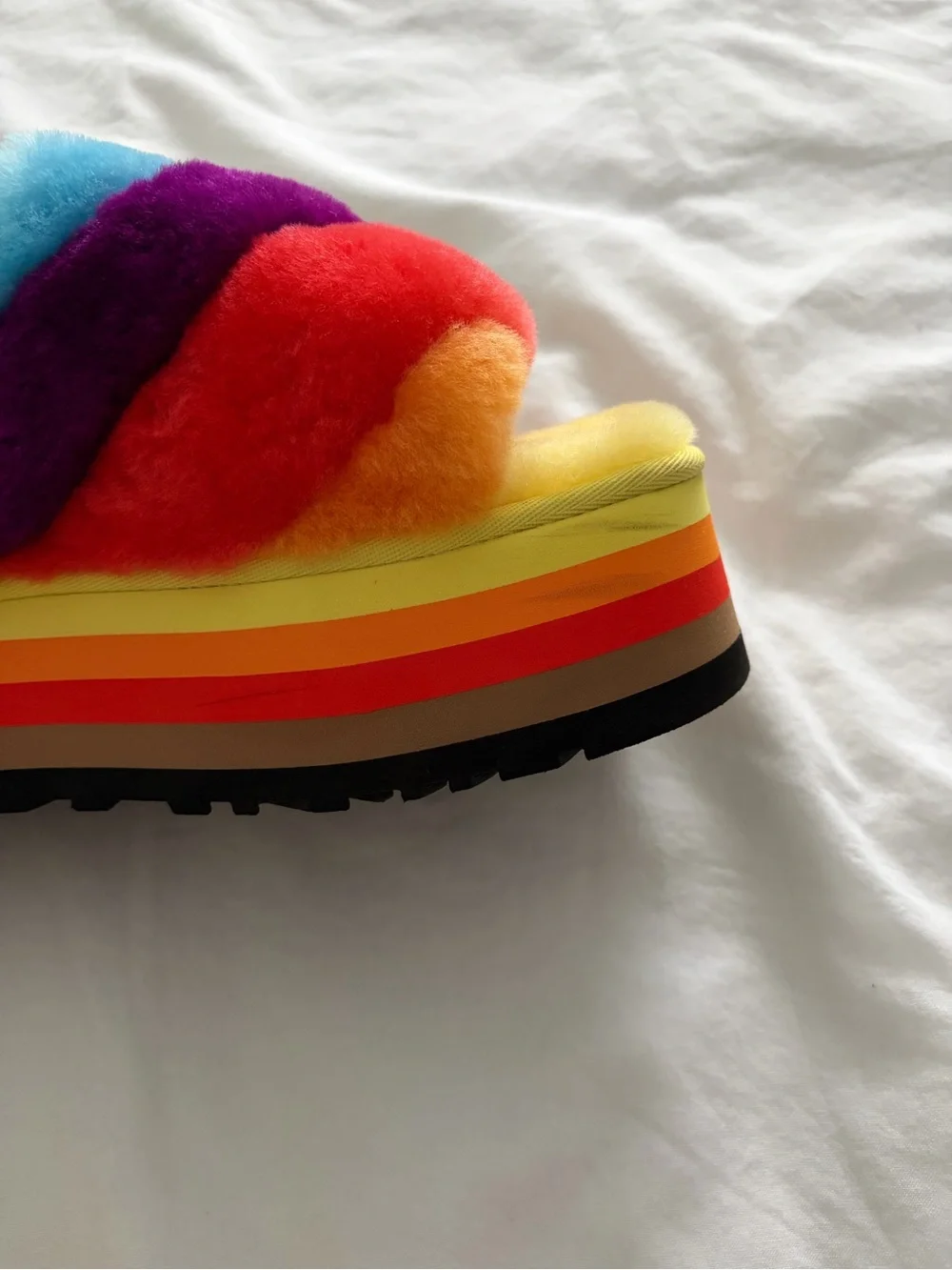 UGG Special Edition Pride Rainbow Disco Striped Platform Slippers Size 11 NEW